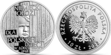 Srebrna moneta NBP „Niemiecki obóz dla polskich dzieci w Łodzi (1942–1945)”