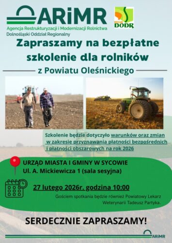 Bezpłatne spotkanie dla rolników z Powiatu Oleśnickiego